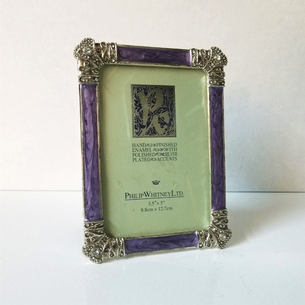 Vintage Phillip Whitney Silver and Purple Enamel Picture Frame
